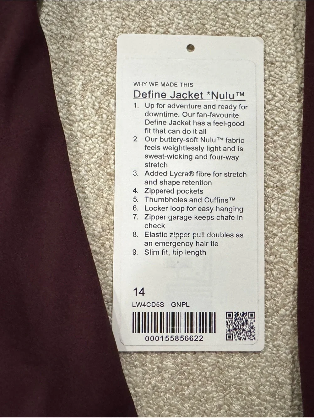 Lululemon Define Full Length Goodnight Plum Sz 14 NWOT - Picture 3 of 6
